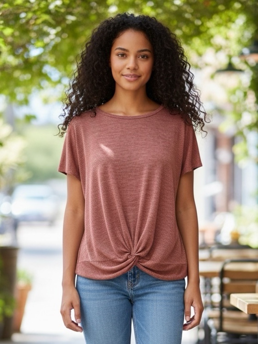 Ava James Women's Casual Knot Front Top - Rust Size L/XL